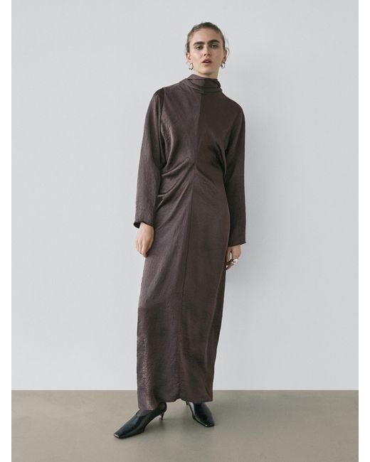 MASSIMO DUTTI Gray Long Flowing Dress With Bow