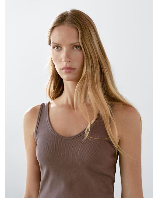 MASSIMO DUTTI Brown Cotton Blend Strappy Top