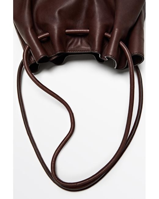 MASSIMO DUTTI Brown Nappa Leather Ruffled Bag