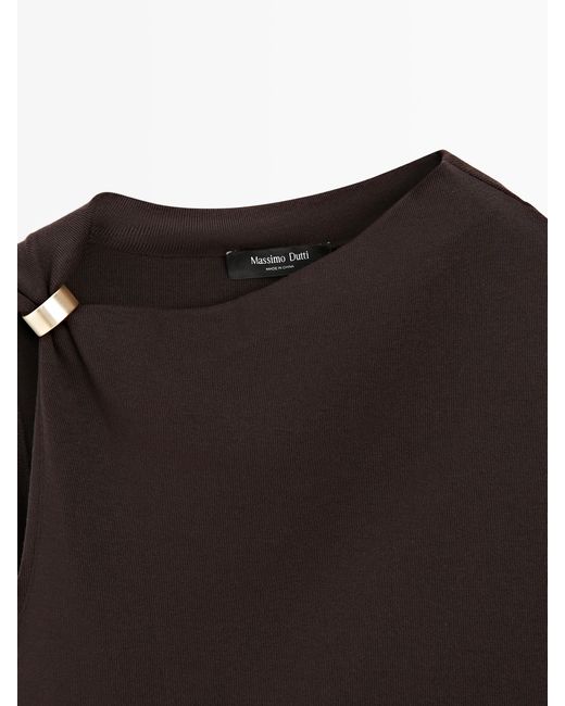 MASSIMO DUTTI Brown Asymmetric Top With Brooch Detail