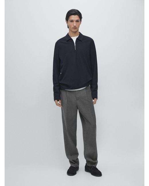 Polo Fermeture Éclair À Manches Longues MASSIMO DUTTI pour homme en coloris Blue