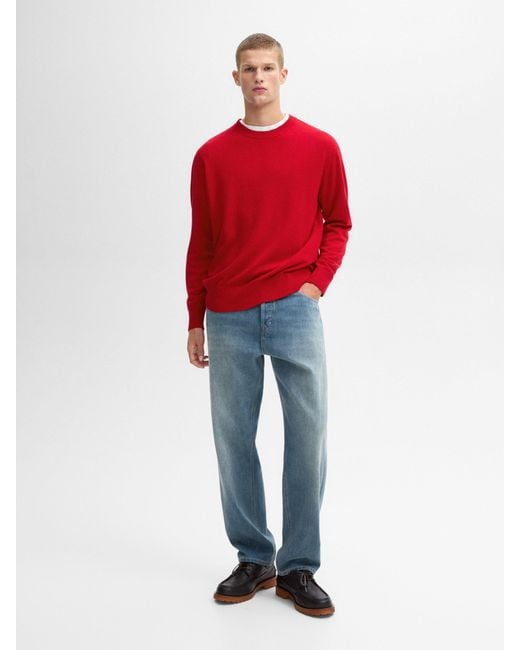 MASSIMO DUTTI Red Wool Blend Knit Sweater With Crew Neck for men