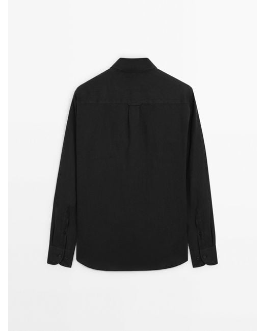 MASSIMO DUTTI Black 100% Linen Regular Fit Shirt for men