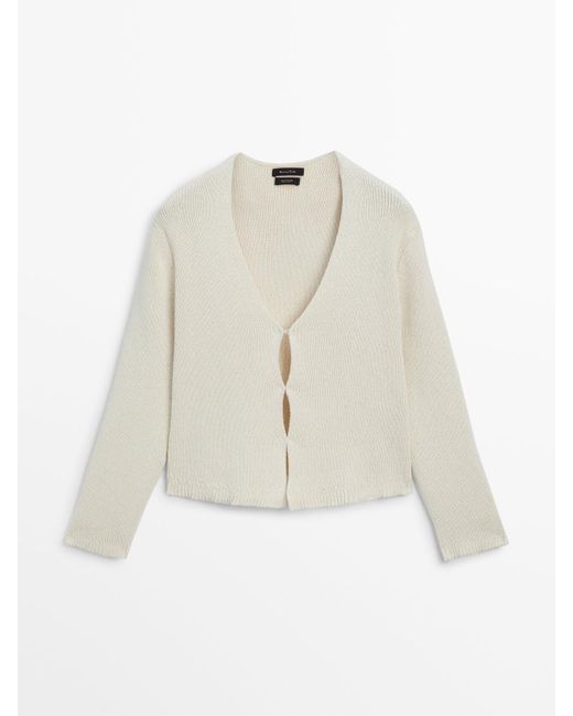 MASSIMO DUTTI White Knit Cardigan With Hook Fastenings