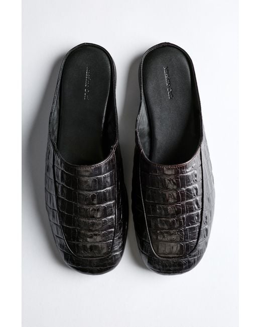 MASSIMO DUTTI Black Crocodile-Embossed Leather Mule