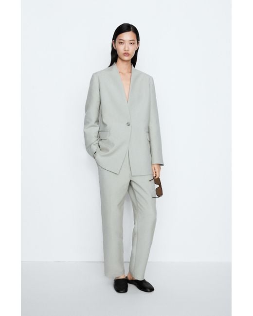 MASSIMO DUTTI Gray Button Detail Suit Blazer