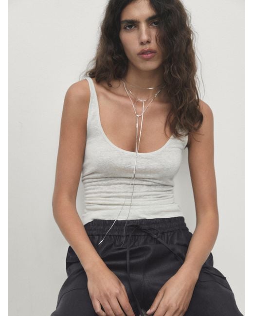 MASSIMO DUTTI Gray Long Necklace With Inlaid Pieces
