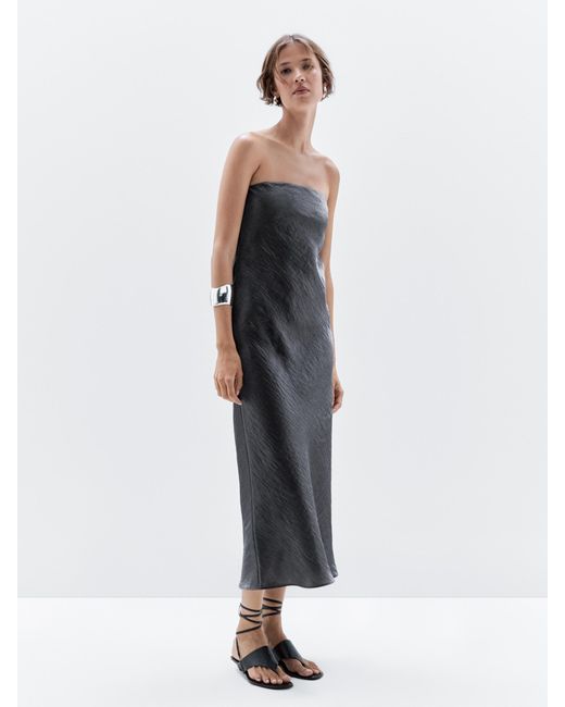 MASSIMO DUTTI White Flowing Strapless Midi Dress