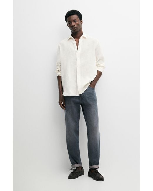 MASSIMO DUTTI White 100% Linen Regular Fit Shirt for men