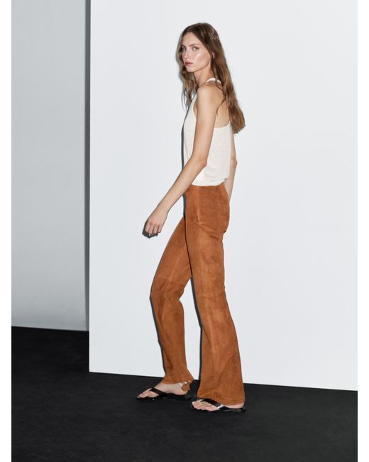 MASSIMO DUTTI White Flared Suede Leather Trousers