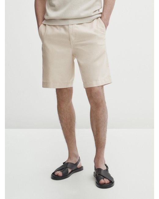 MASSIMO DUTTI Natural Cotton And Linen Blend Bermuda Shorts for men