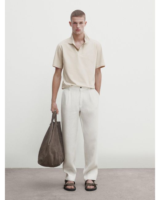 MASSIMO DUTTI Short Sleeve Comfort Polo Shirt - Sand - S in White für Herren
