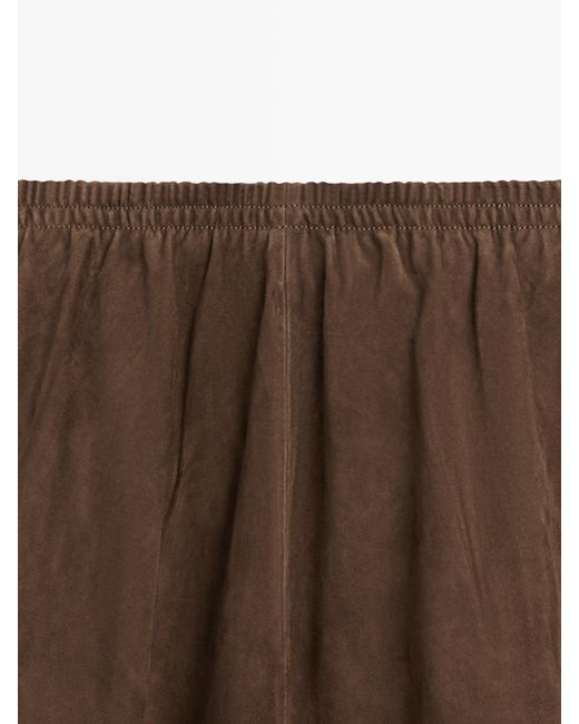 MASSIMO DUTTI Brown Suede Leather Midi Skirt