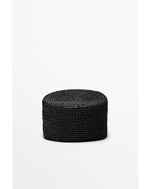 MASSIMO DUTTI Black Raffia Pillbox Hat