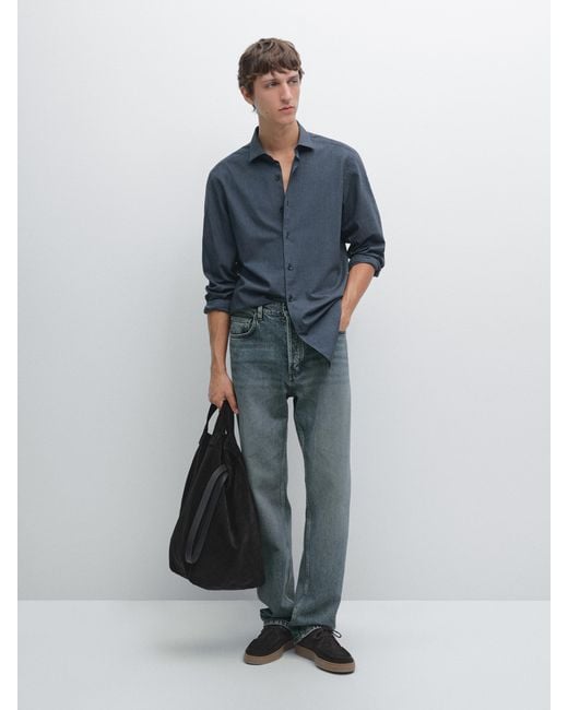 Camisa Twill Melange Slim Fit MASSIMO DUTTI de hombre de color Blue