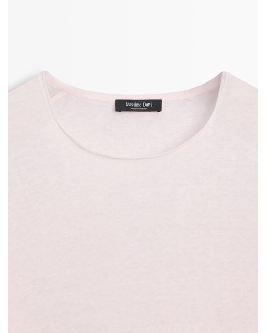 MASSIMO DUTTI Pink Linen Blend T-Shirt