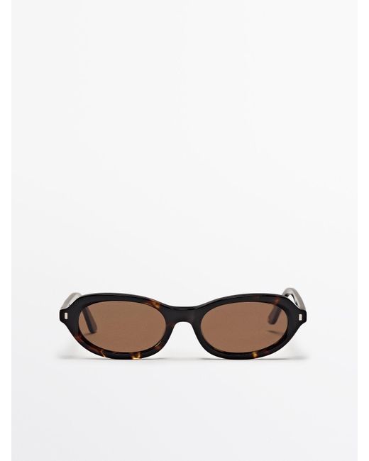 MASSIMO DUTTI White Tortoiseshell-Effect Mini Oval Sunglasses