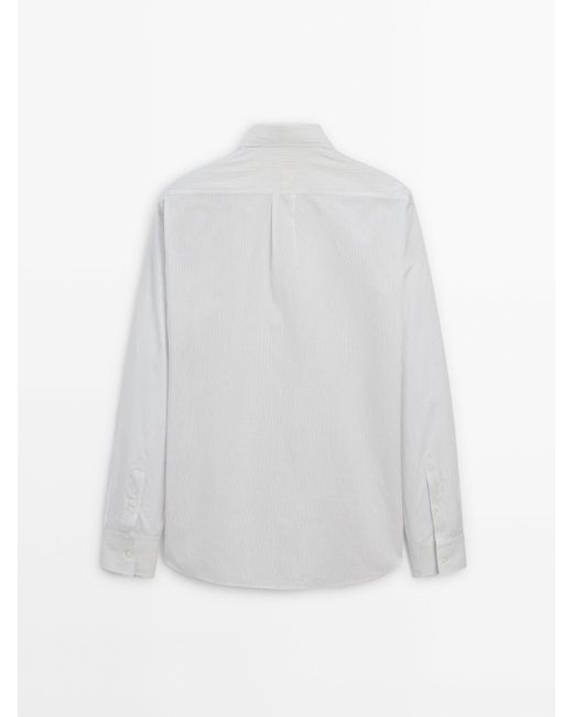 MASSIMO DUTTI White Regular-Fit Cotton Striped Shirt for men