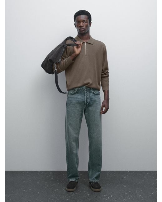 MASSIMO DUTTI Strickpullover Im Polo-Stil Mit Reißverschluss Aus Wollgemisch in Gray für Herren