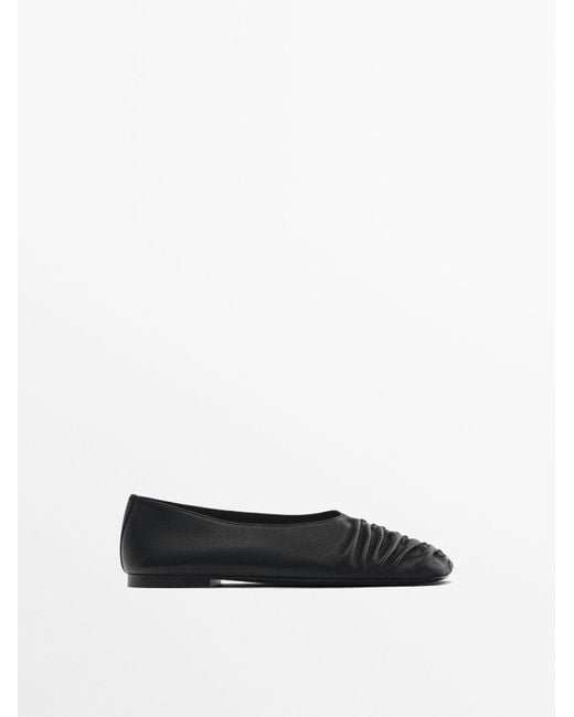 MASSIMO DUTTI White Gathered Soft Ballet Flats