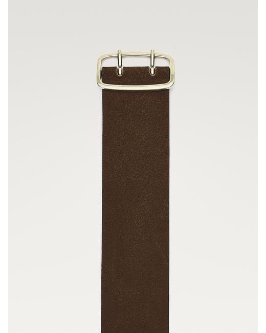 MASSIMO DUTTI Natural Split Suede Leather Belt With Rectangular Buckle