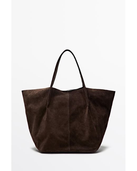 MASSIMO DUTTI Brown Split Suede Leather Tote Bag for men