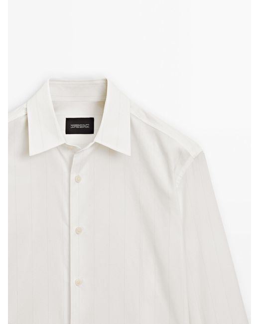 MASSIMO DUTTI White Relaxed Fit Striped Shirt for men