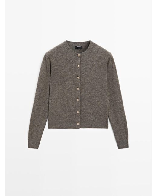 MASSIMO DUTTI 100% Wollen Vest Met Goudgele Knopen in het Gray