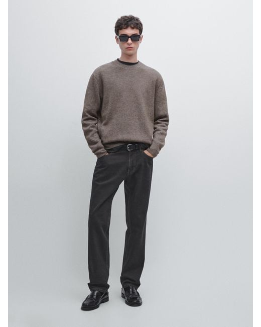 Pull Col Rond En Laine Mélangée MASSIMO DUTTI pour homme en coloris Gray