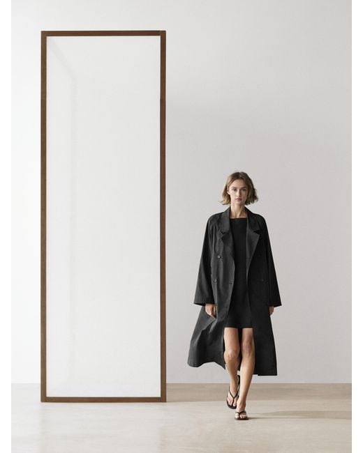 MASSIMO DUTTI Black Double-Breasted Technical Trench Coat