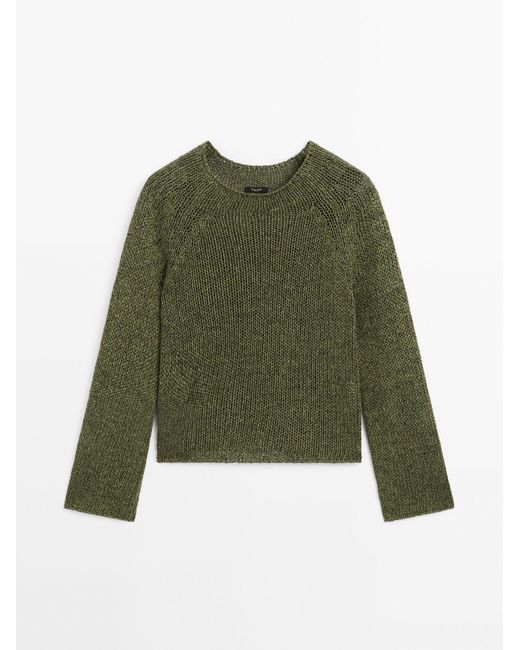 MASSIMO DUTTI Cropped Trui Met Ronde Hals in het Groen Lyst NL