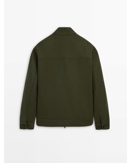 MASSIMO DUTTI Green 100% Wool Bomber Jacket for men
