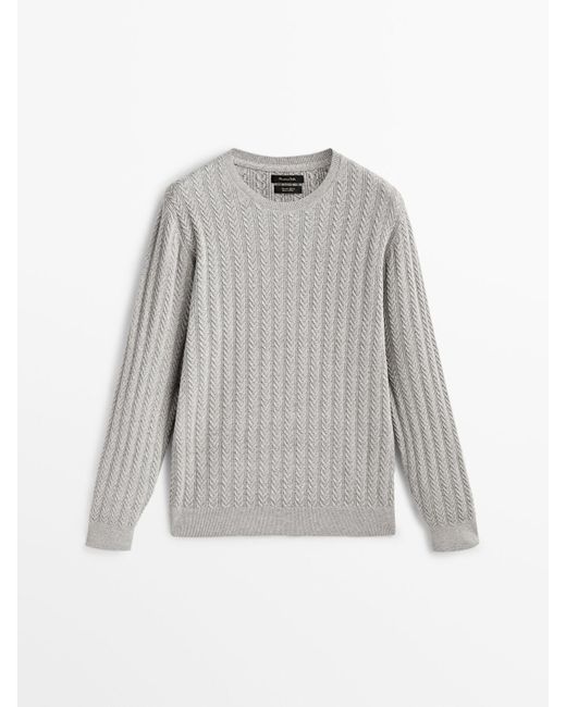 MASSIMO DUTTI Cable Knit Sweater With A Crew Neck in Gray for Men Lyst