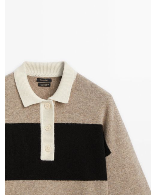 MASSIMO DUTTI Striped Knit Sweater With Contrast Polo Collar in Black