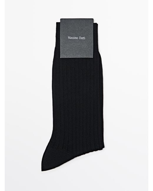 MASSIMO DUTTI Black Ribbed Smart Socks for men