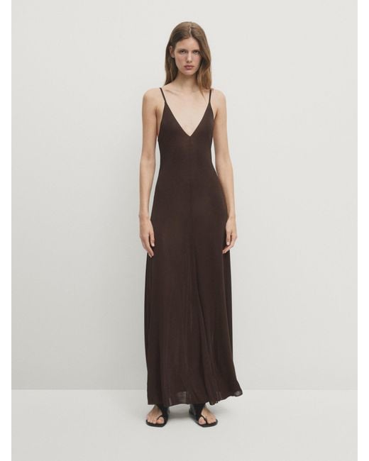 MASSIMO DUTTI White Long Knit Dress With Metallic Thread