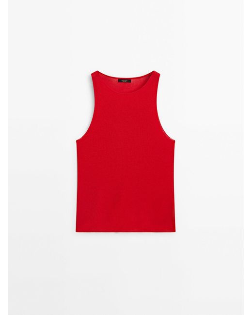 MASSIMO DUTTI Red Ribbed Knit Co-Ord Top