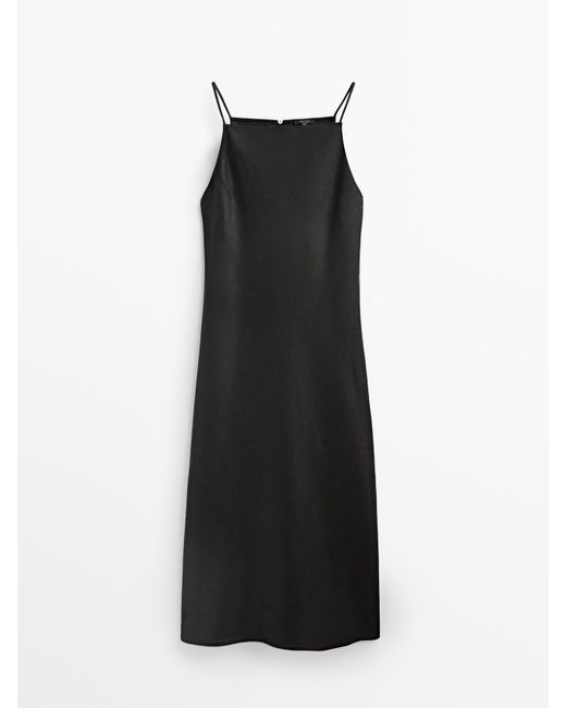 MASSIMO DUTTI Long Linen Halter Dress in Black | Lyst