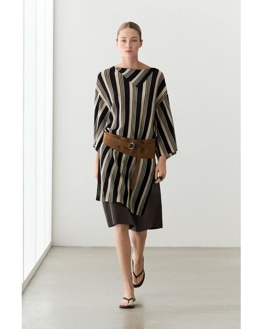 MASSIMO DUTTI Black Striped Kaftan Knit Sweater