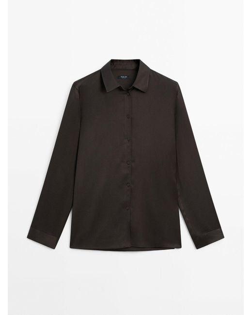 MASSIMO DUTTI Satijnen Blouse Met Lange Mouw En Splitten in het Multicolor