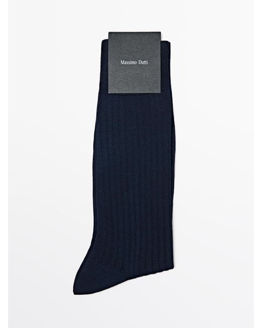 MASSIMO DUTTI Blue Ribbed Smart Socks for men