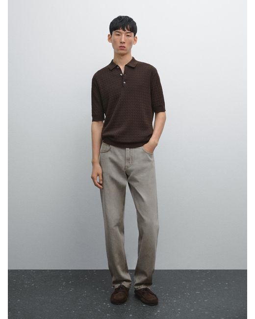 MASSIMO DUTTI Strickpullover Im Polo-Stil Aus 100 Baumwolle Mit Zopfmuster in Gray für Herren