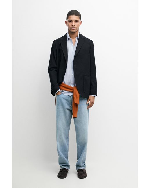 MASSIMO DUTTI Blue Textured Cool Wool Blazer for men