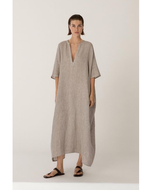 MASSIMO DUTTI Natural Waffle-Knit Linen Blend Kaftan Dress