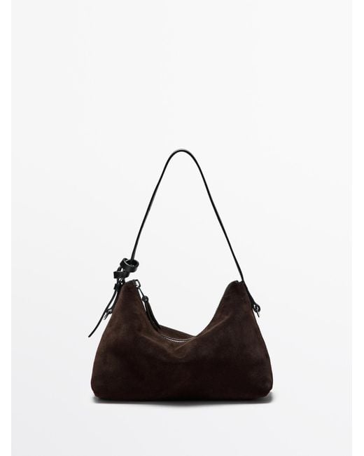 MASSIMO DUTTI Black Small Split Suede Leather Bag