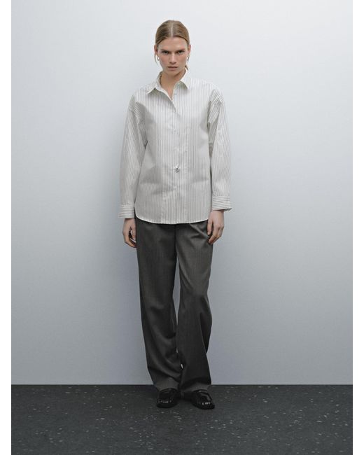 Camicia A Righe Con Pettorina di MASSIMO DUTTI in Gray