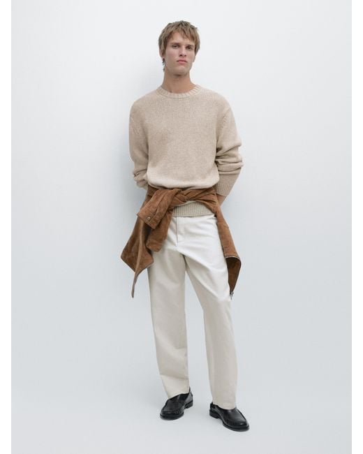 MASSIMO DUTTI White Tapered Fit Cotton Linen Pants for men