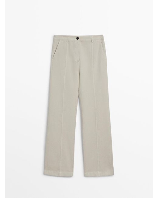 MASSIMO DUTTI White Flowing Twill Cotton And Lyocell Blend Trousers