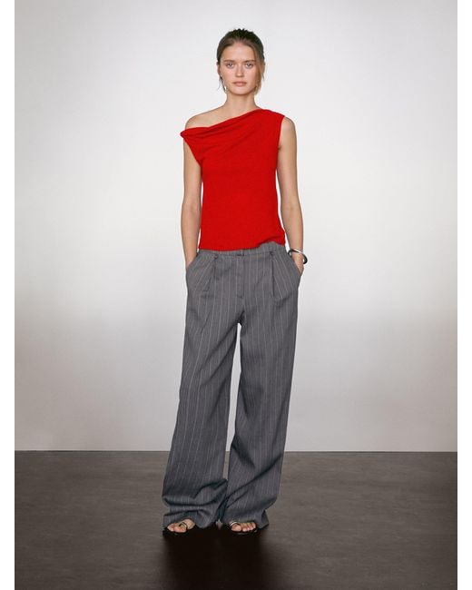 Top Drapé Avec Nœud En Coton MASSIMO DUTTI en coloris Gray