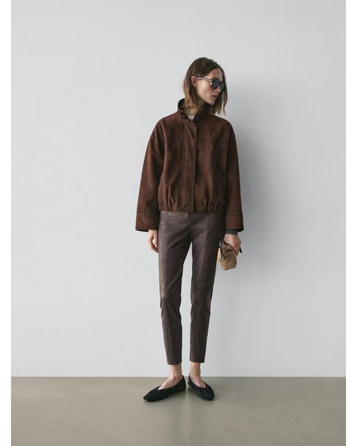 MASSIMO DUTTI White Nappa Leather Leggings With Elasticated Detail